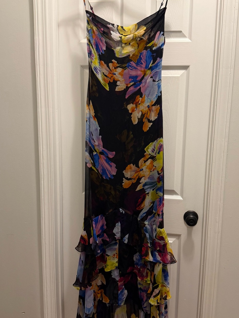 Rococo Sand Black Floral Slip Dress with Yellow & Blue Accents